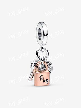 Pandora Two-tone Key, Padlock & Heart Triple Dangle Charm
